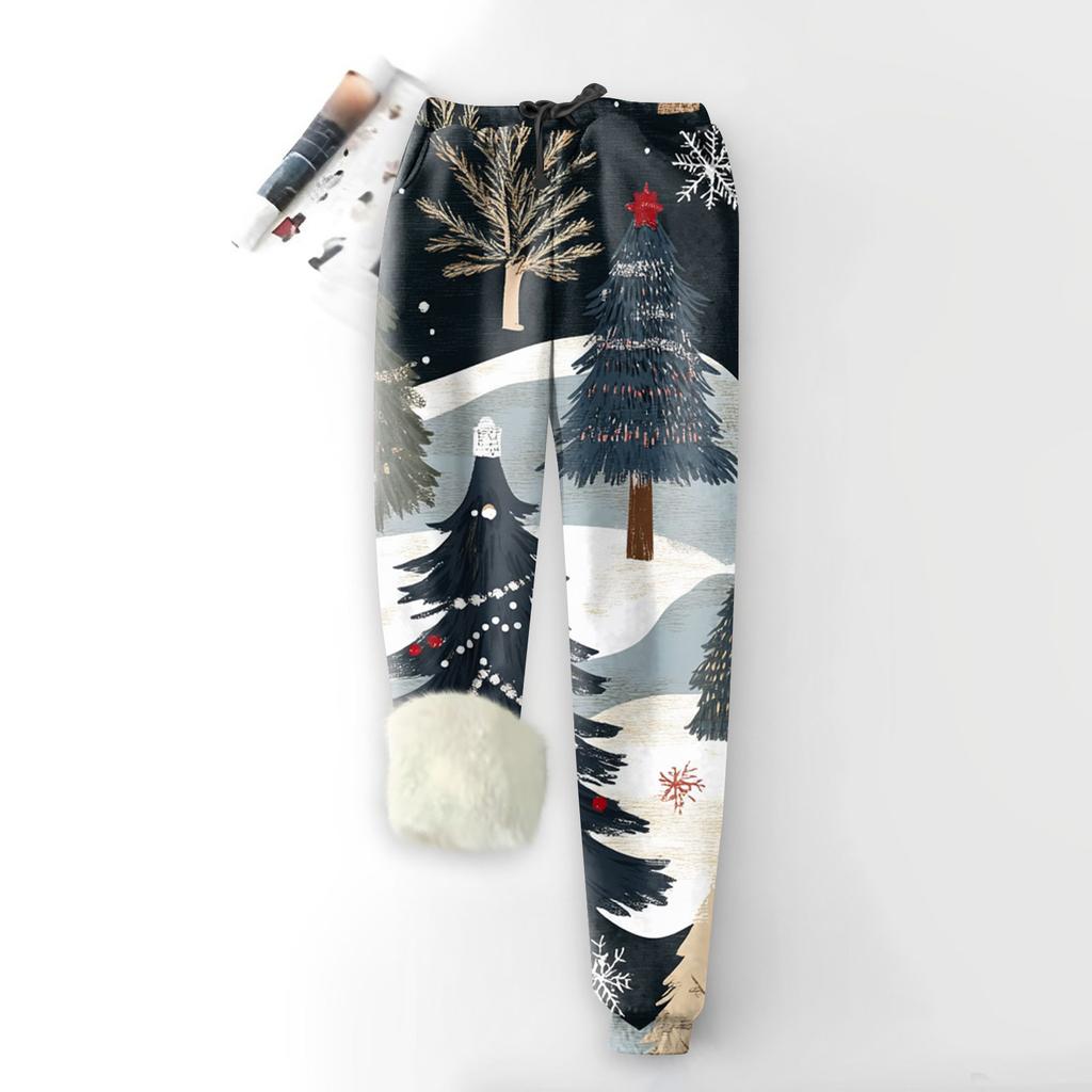 Женские модные рождественские спортивные свободные утолщенные теплые флисовые брюки с принтом