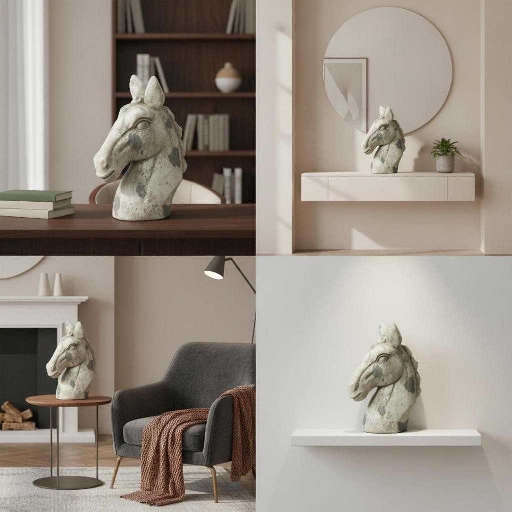 Tabletop Horse Bust Sculptural Rustic for Bookshelf