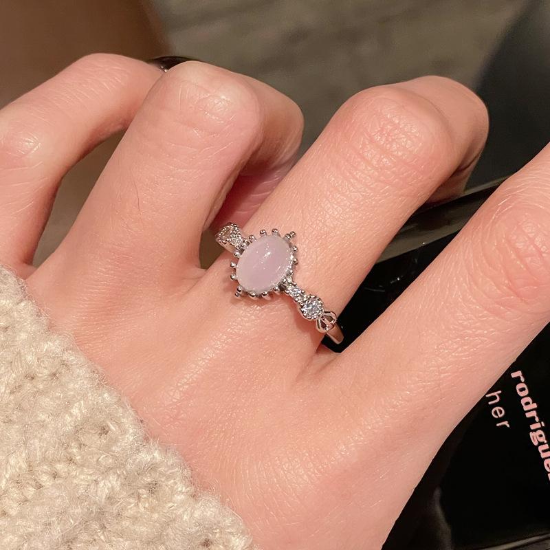 Pink Gemstone Girl Sweet Cool Wind Open Ring Niche Design High Sense Simple Fashion Personalized Ring