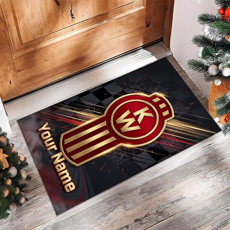 Kenworth Crystal Velvet Rug, Custom Name Text Personalized Non‑Slip Floor Mat for Home Decor Gift