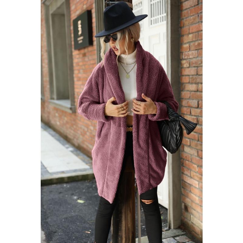 Осеннее и зимнее женское пальто, кардиган, повседневное длинное сплошное цветное пальто без пуговиц, свободное пальто с лацканами