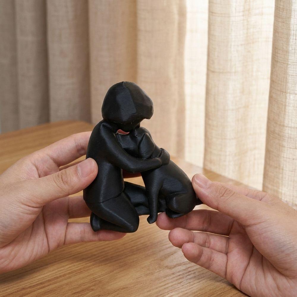 3D Printed Human Dog Loyalty Figurine Minimal Boy Dog Figurine Gift for Dog Lovers