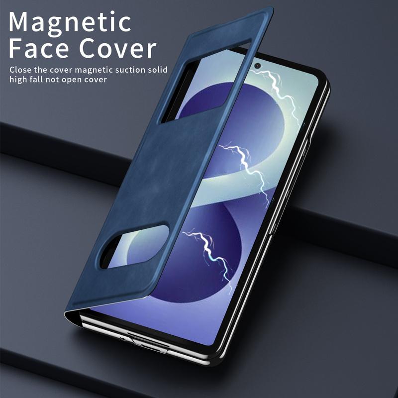 For Samsung Galaxy Z Fold 8 Ultra 7 6 5 4 Case Solid Color Flip Pu Leather Holder Design Protective Shell Protection Back Cover