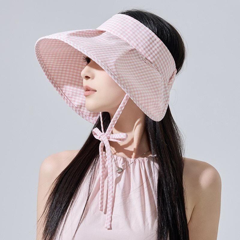 Летняя клетчатая шляпа от солнца, складная, с широкими полями, с пустым верхом, пляжная шляпа, дышащая, с защитой от ультрафиолета, для женщин, солнцезащитный козырек