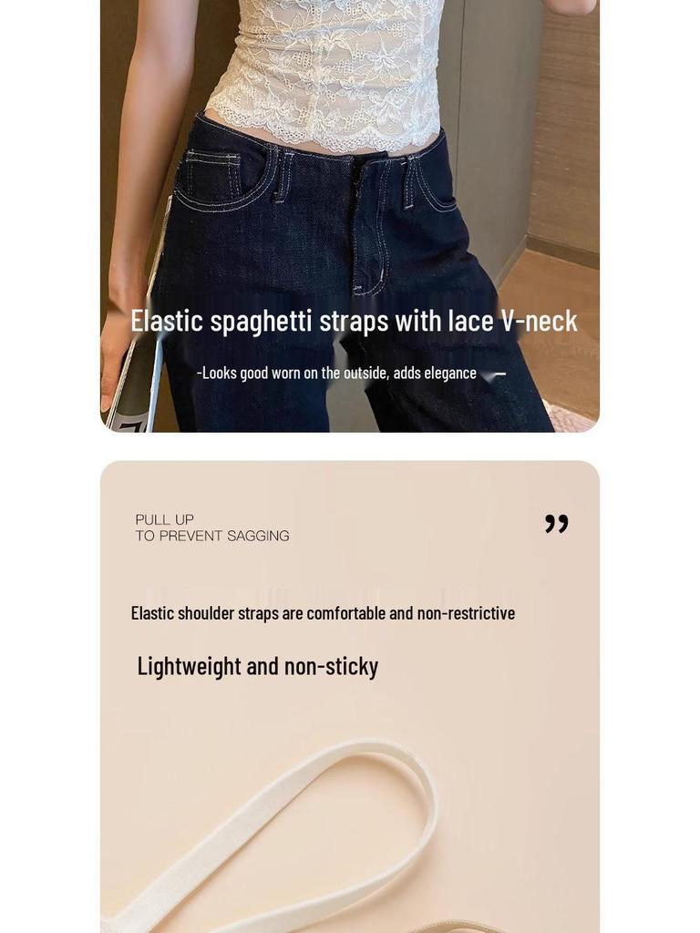 Женский кружевной топ-майка на флисовой подкладке - Теплый утепленный слой для осени/зимы