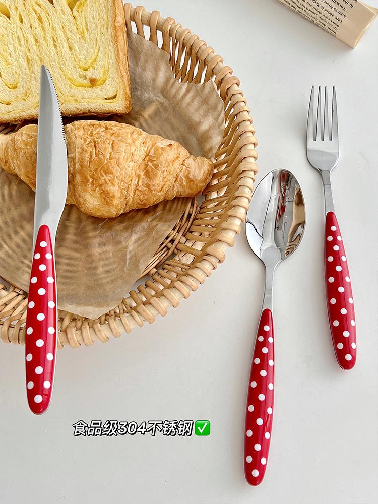 Милая французская ложка из нержавеющей стали с ручкой из керамики с горячими точками