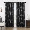 Pack Of 2 Blackout Curtains Grommet Thermal Insulated Room Darkening With Wave Foil Printed For Bedroom