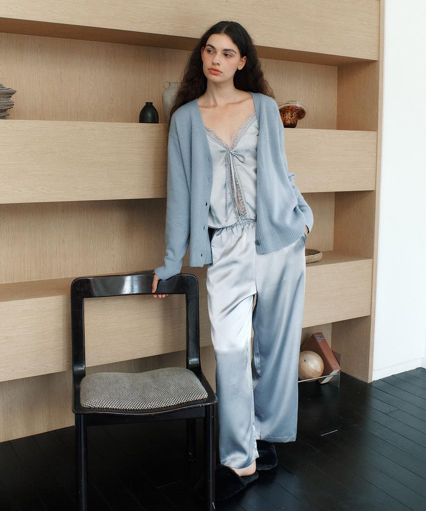 Atempo Lace Slip Pajama Set / Silver Blue