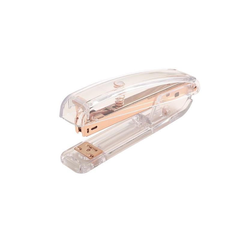 "Rose Gold Transparent Fashion Light Luxury Stapler for Office & Student - Labor-Saving 24/6 Binding Machine"