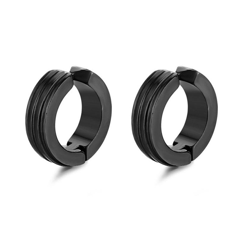 2pieces Punk Titanium Steel Ear Clip Earrings For Men Women Print Pattern Black No Pierced Fake Ear Circle New Pop Jewelry