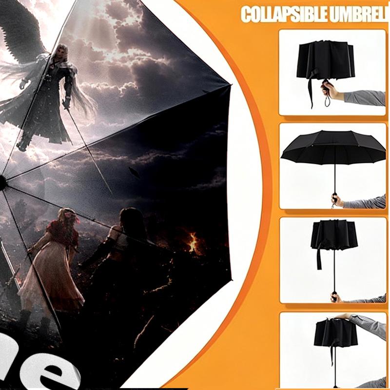 Custom Name Personalized Final Fantasy Print Umbrella, Auto Open Close, 8‑Rib Sturdy Frame, Commute Camping Hiking Use, Birthday Gift