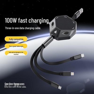 Выдвижной кабель Alien 100 Вт "один в три" для Apple, Huawei, Type-C с супербыстрой зарядкой 6 А