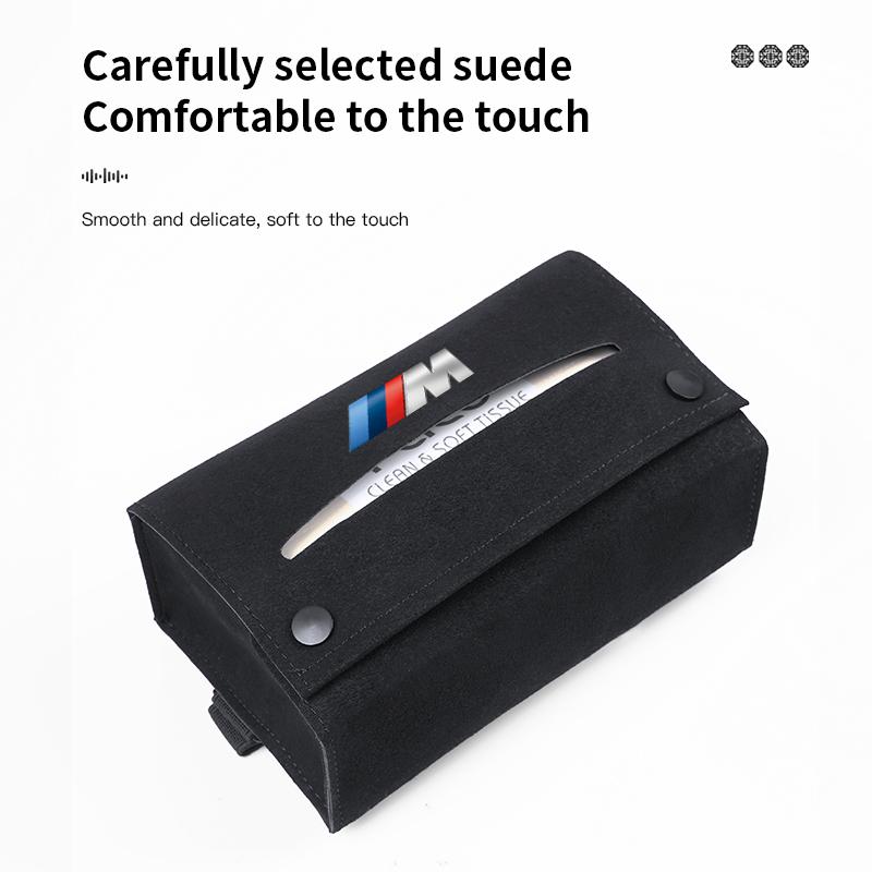 LLIT4 Car Tissue Box Suede Tissue Storage Bag For BMW X1 X2 X3 X4 X5 X6 X7 G30 G20 G26 Car Interior Accessories Kleenex Case keychain