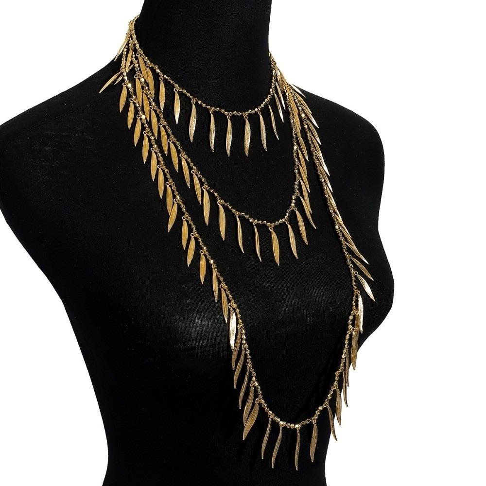 Vintage Beaded Splicing Necklace Feather Leaves Charm Necklace Women Neck Jewelry Accessories