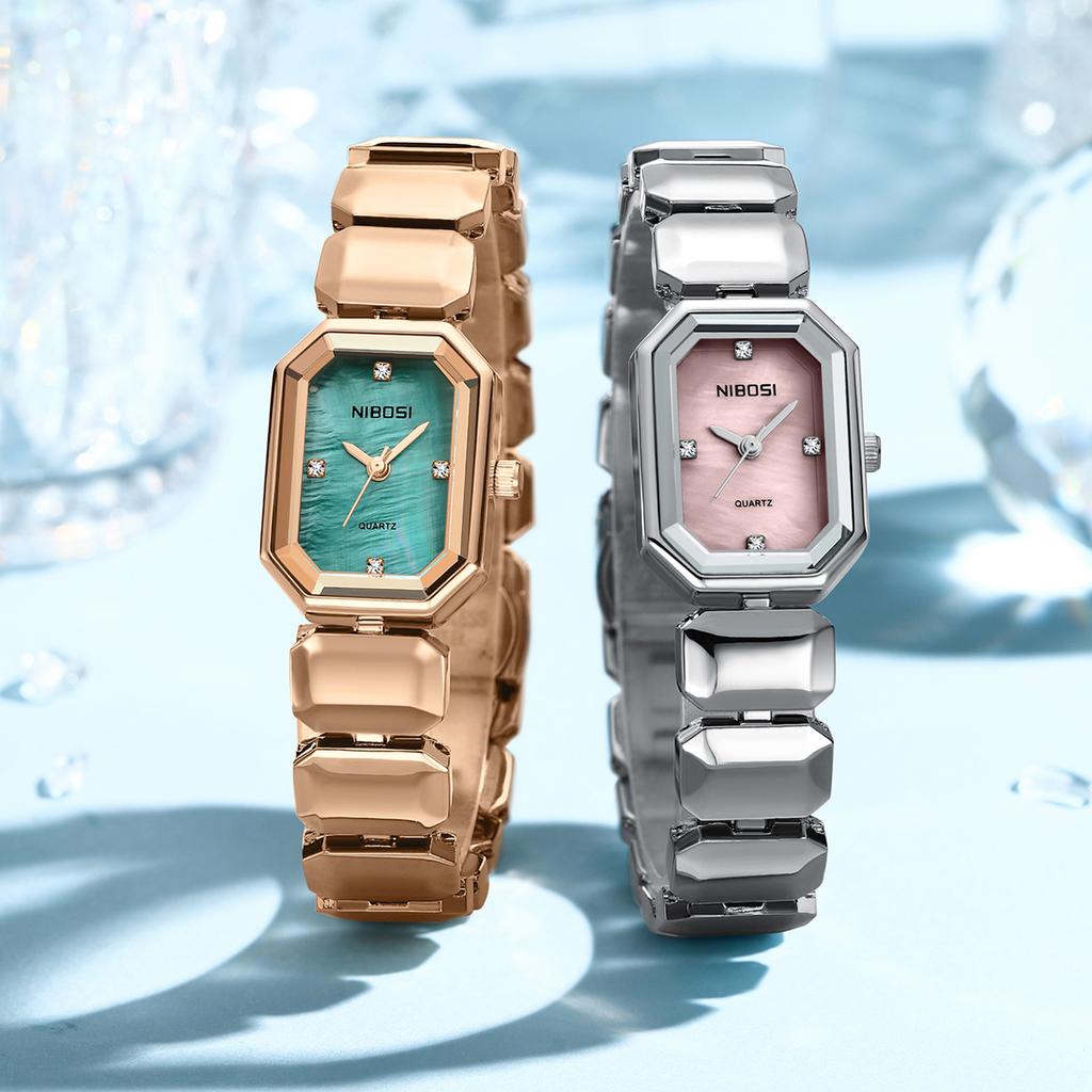 NIBOSI Элегантные водонепроницаемые женские кварцевые часы из нержавеющей стали с прямоугольным циферблатом и датой наручные часы для женщин с бриллиантами наручные часы
