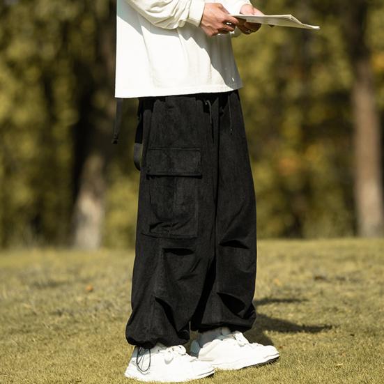Брюки-карго в стиле ретро, мужские брюки большого размера с несколькими карманами, однотонная повседневная одежда, спортивные брюки на шнурке для улицы