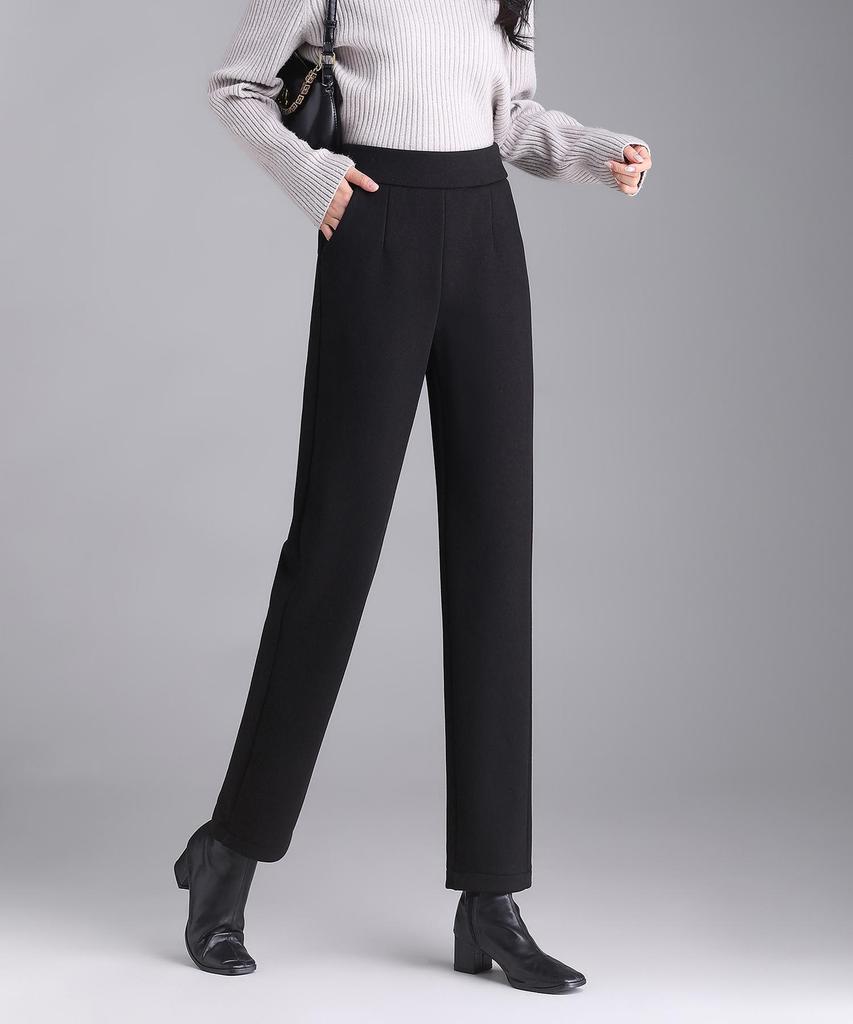 Women's High-Waisted Wool Cigarette Pants - Autumn/Winter, Warm, Versatile, Casual, Plus Velvet & Thickened.
