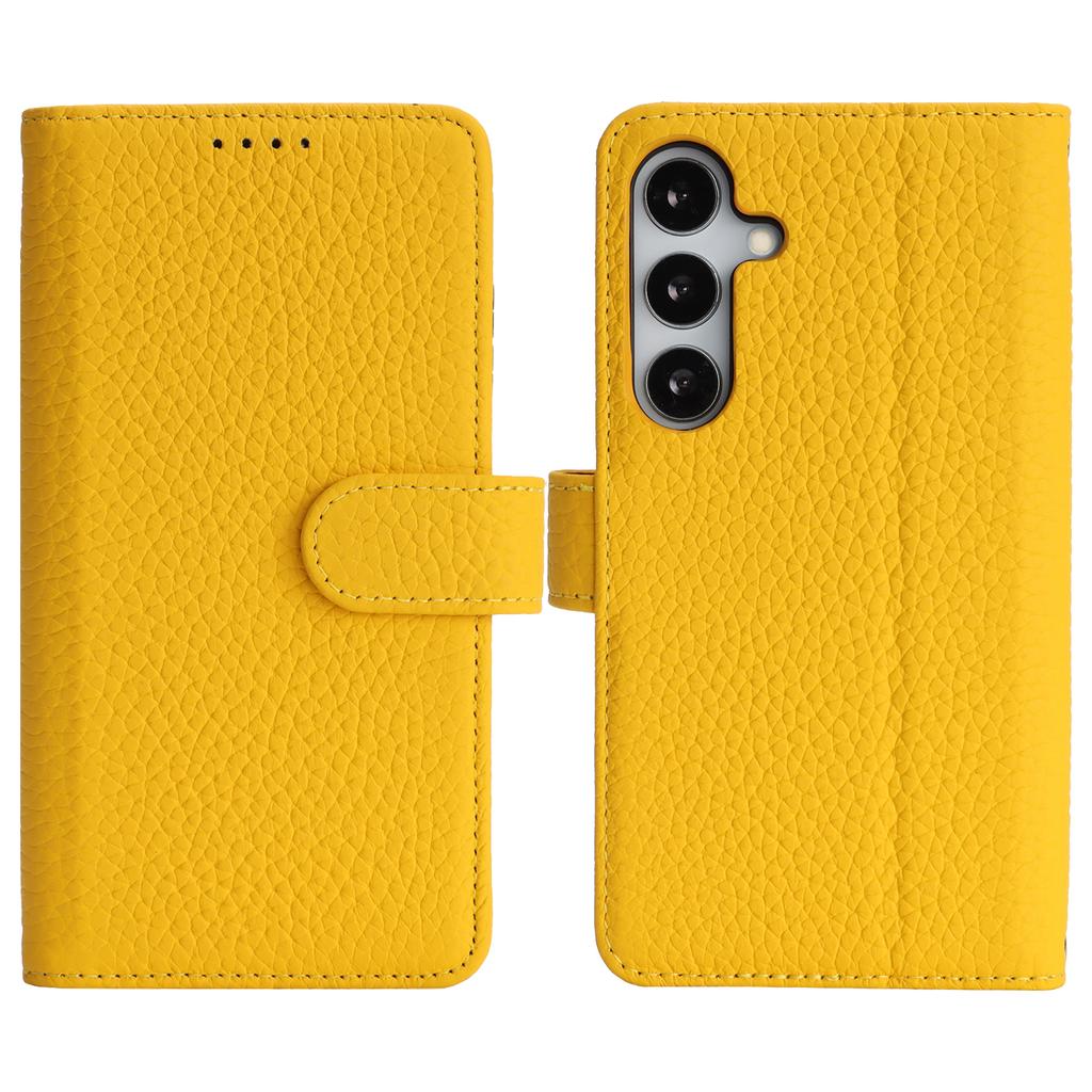 Для Samsung Galaxy S25 Чехол-подставка Текстура личи Натуральная коровья кожа Кошелек Чехол для телефона с RFID-блокировкой