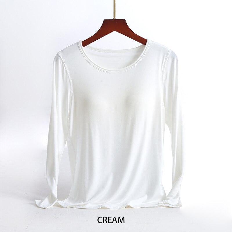 Весенне-осенние пижамы с длинными рукавами и накладкой на груди. Бюстгальтер для домашнего обслуживания. Встроенная осенняя домашняя базовая внутренняя одежда для женщин.