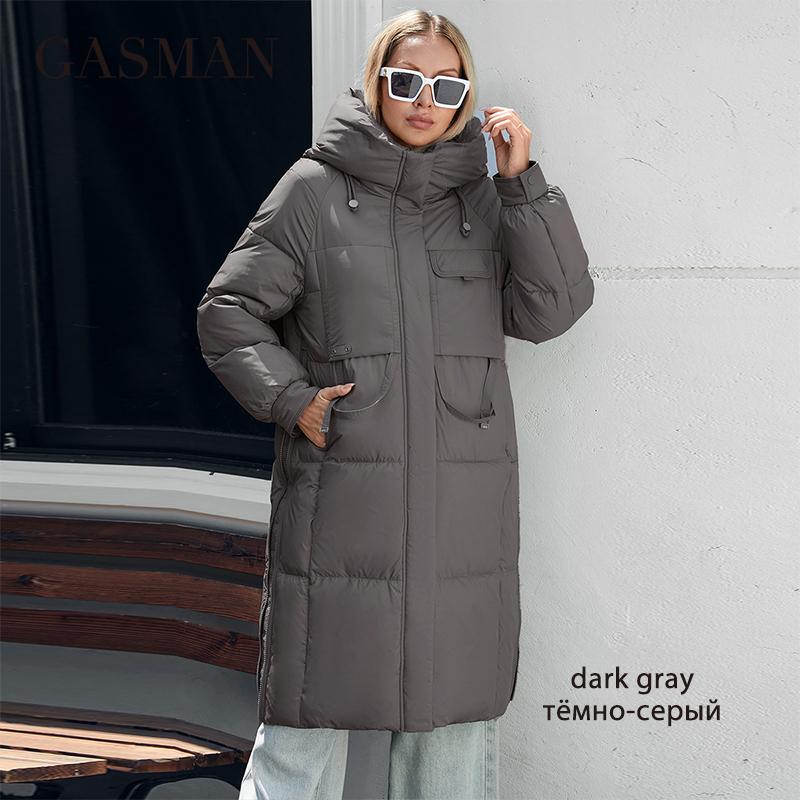 GASMAN 2024 Women's Jacket Long Fashion Grace Women Winter Down Jackets Zipper Pocket with Belt Parka High Quality Outwear 88583