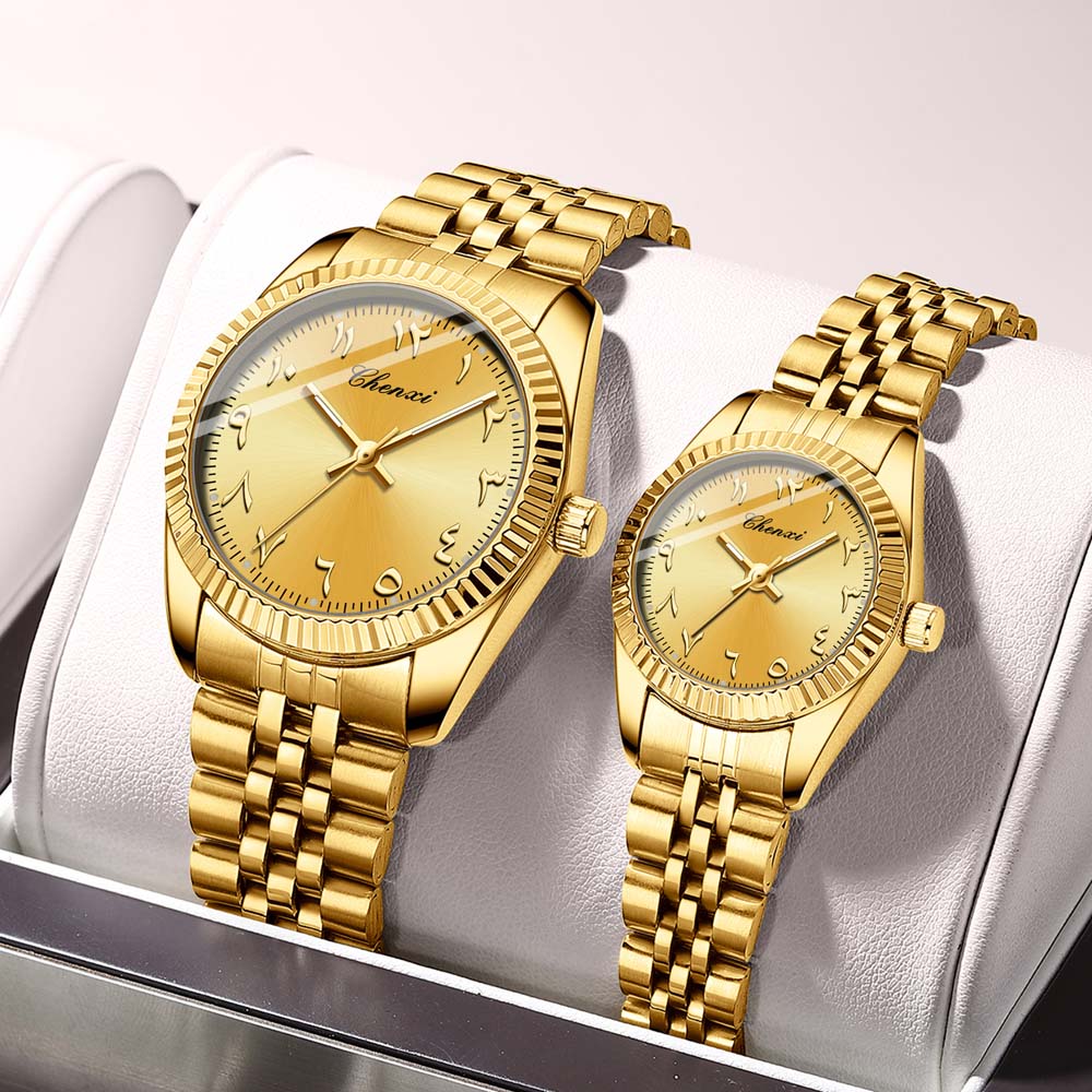 CHENXI Новые часы для пары Арабские цифры Женские наручные часы Стальные ремешки Водонепроницаемые часы для мужчин Мужские кварцевые часы Подарок