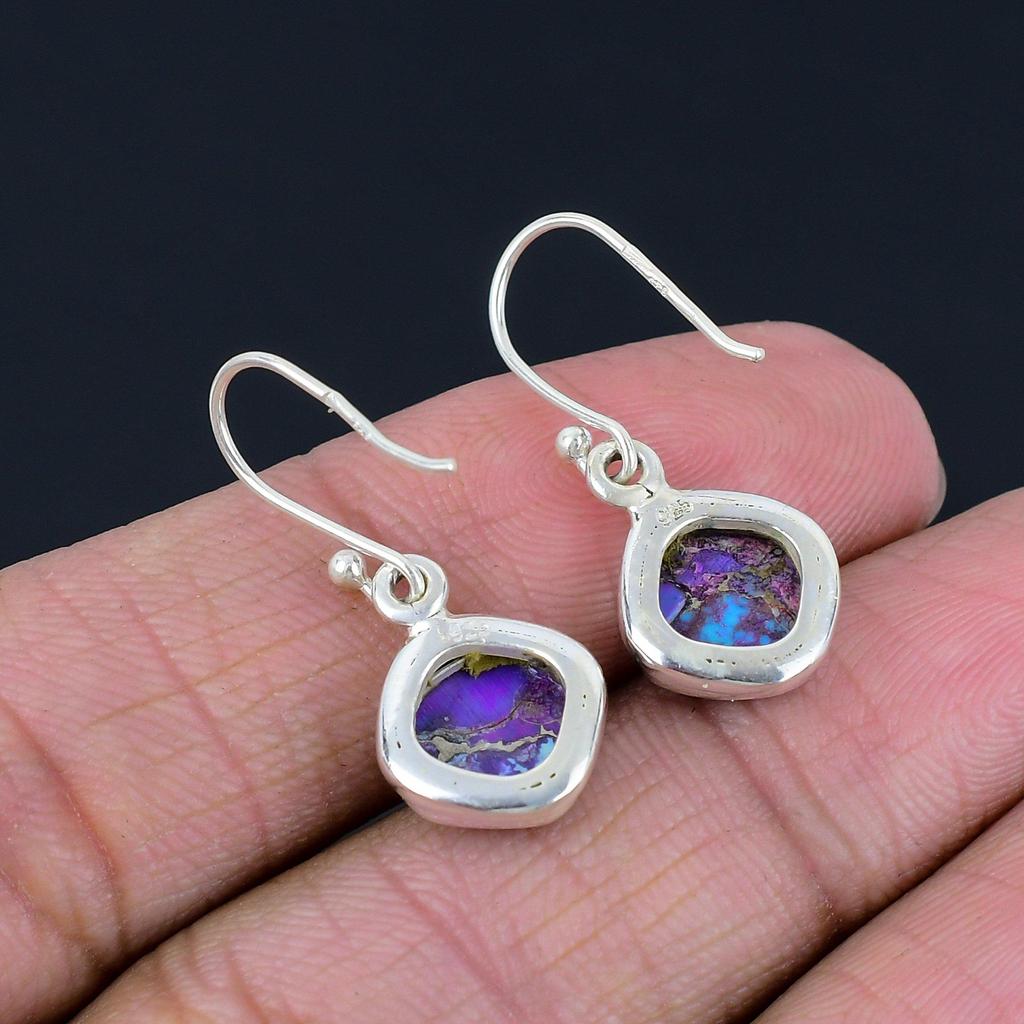 Purple Copper Turquoise Gemstone Earrings Solid 925 Sterling Silver Handmade Drop Dangle Earrings Jewelry Gift For Women & Girls