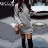 Autumn and Winter Fashion Round Neck, Long Sleeve and Fleece Thickened Women's Dress