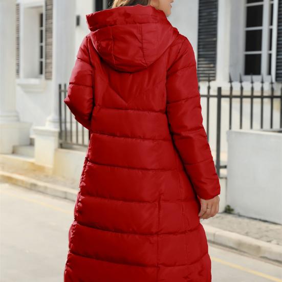 Женское зимнее пуховое пальто с толстой подкладкой и капюшоном, защита шеи, длинный стиль, сплошной цвет