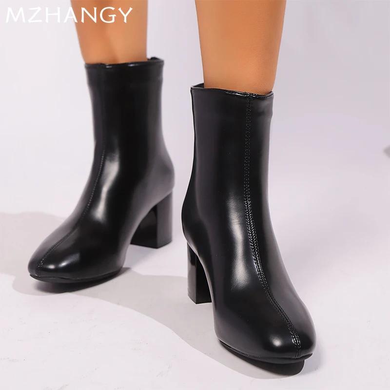 Модные женские кожаные ботильоны с острым носком, элегантные туфли на высоком каблуке, женская обувь 2025 года, трендовые зимние туфли-лодочки, ботинки челси, женские ботинки