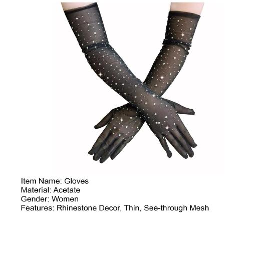 1 пара женских выпускных рукавов с прозрачной сеткой и стразами, ультратонкие, без пальцев