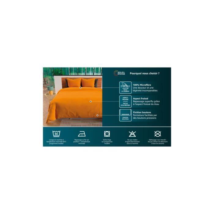 Parure housse de couette en microfibre lavée 260x240 cm BOHEME vert kaki, par Soleil d'Ocre