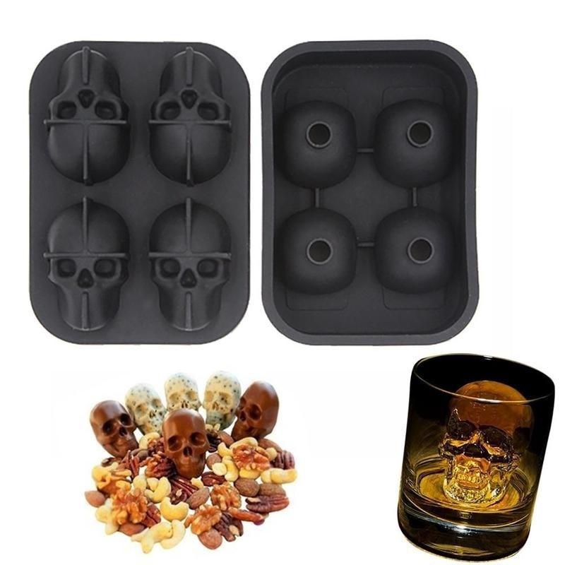 Силиконовая 3D форма для кубиков льда с черепом, коктейли, виски, форма для льда, лоток для коктейлей
