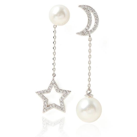 Luxury Imitation Star Moon Asymmetry Long Earrings Elegant Lady Jewelry KTJ