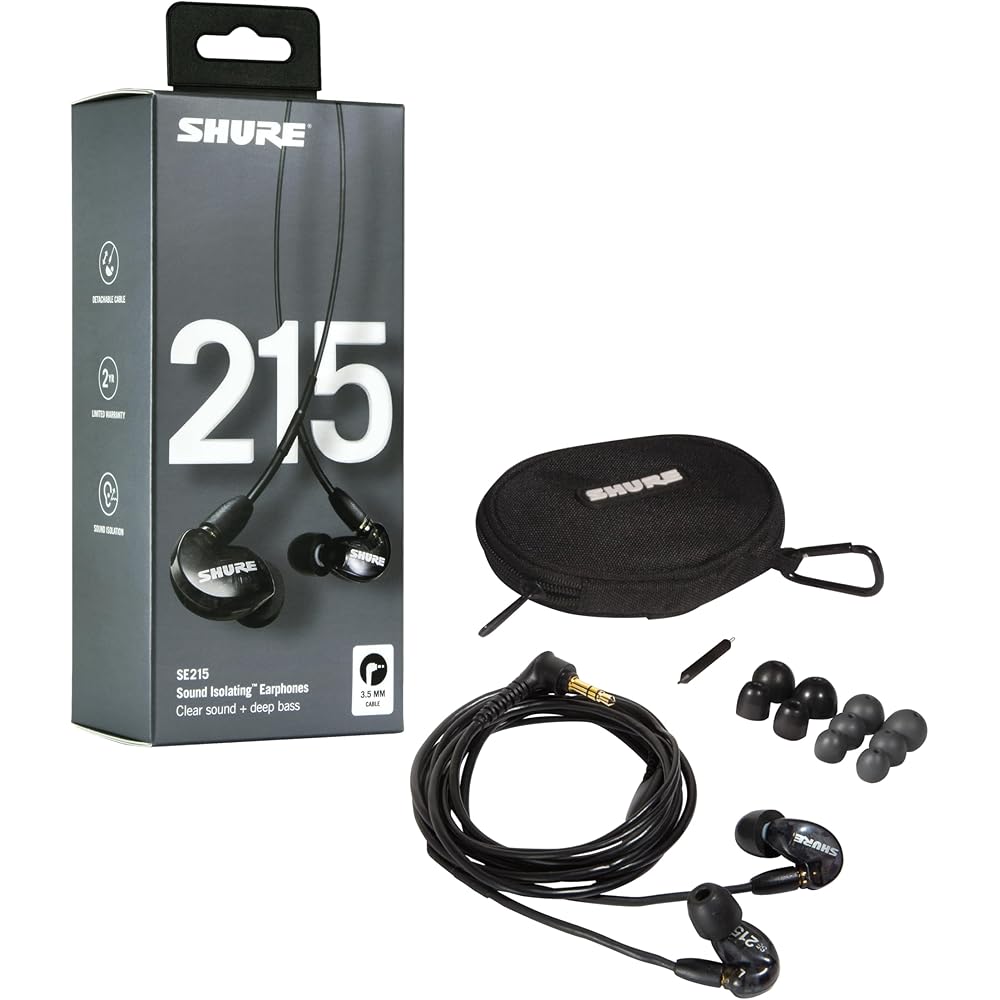 Проводные наушники Shure SE215 Полупрозрачные черные Высокая шумоизоляция Игровые внутриканальные мониторы Кабель MMCX 162 см