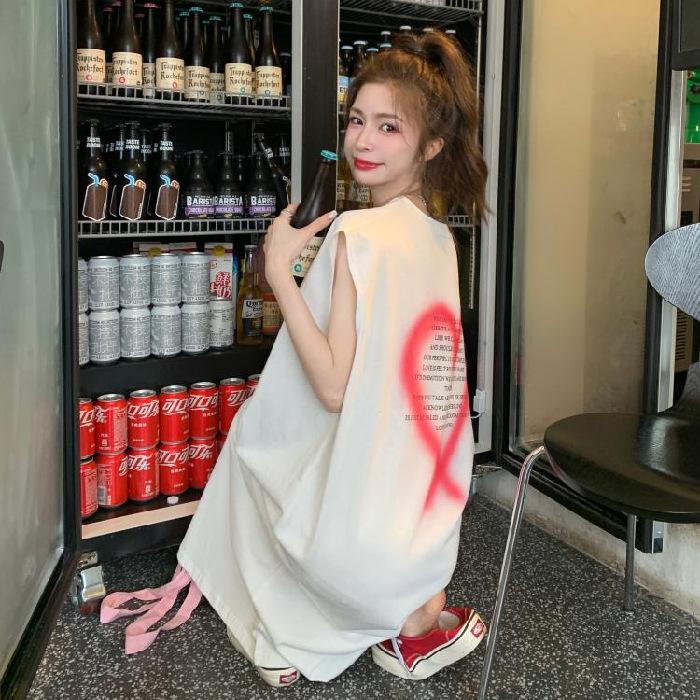 Summer Korean version sleeveless lazy T-shirt long skirt nightdress women's loose dress long knee vest casual skirt