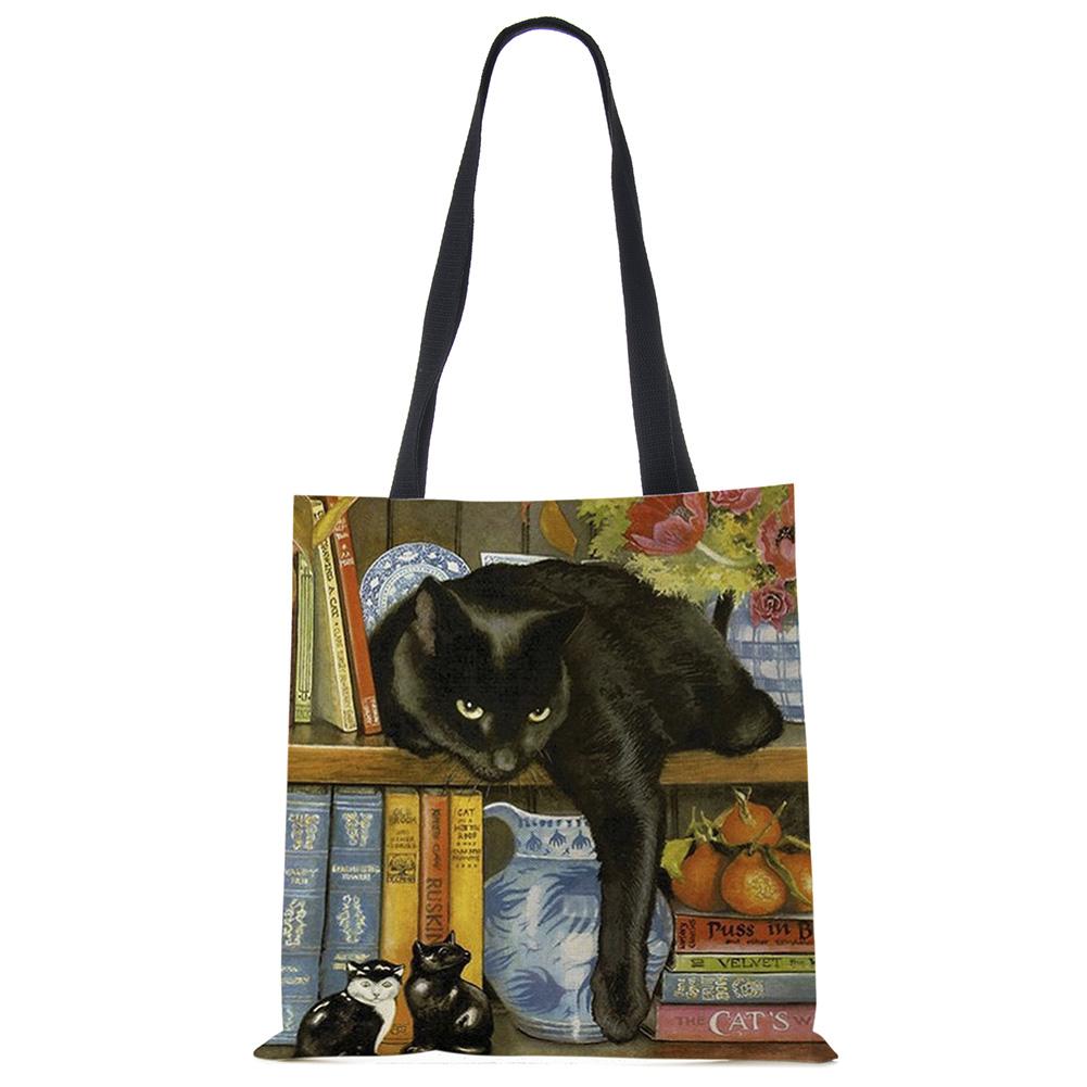 Женские дизайнерские большие сумки с принтом кота на заказ, льняная многоразовая сумка для покупок, сумки на плечо для женщин, 2020