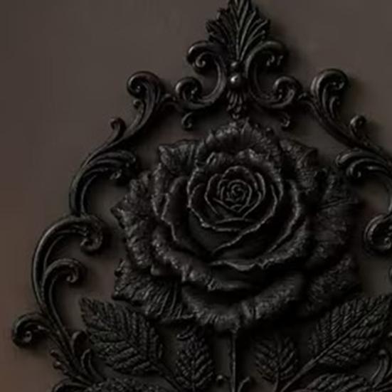 3D-печатное готическое настенное украшение «Цветочный рельеф: Черная матовая ниша для подвешивания», Скульптура для декора дома, Барочный стиль, Романтический арт-орнамент для спальни