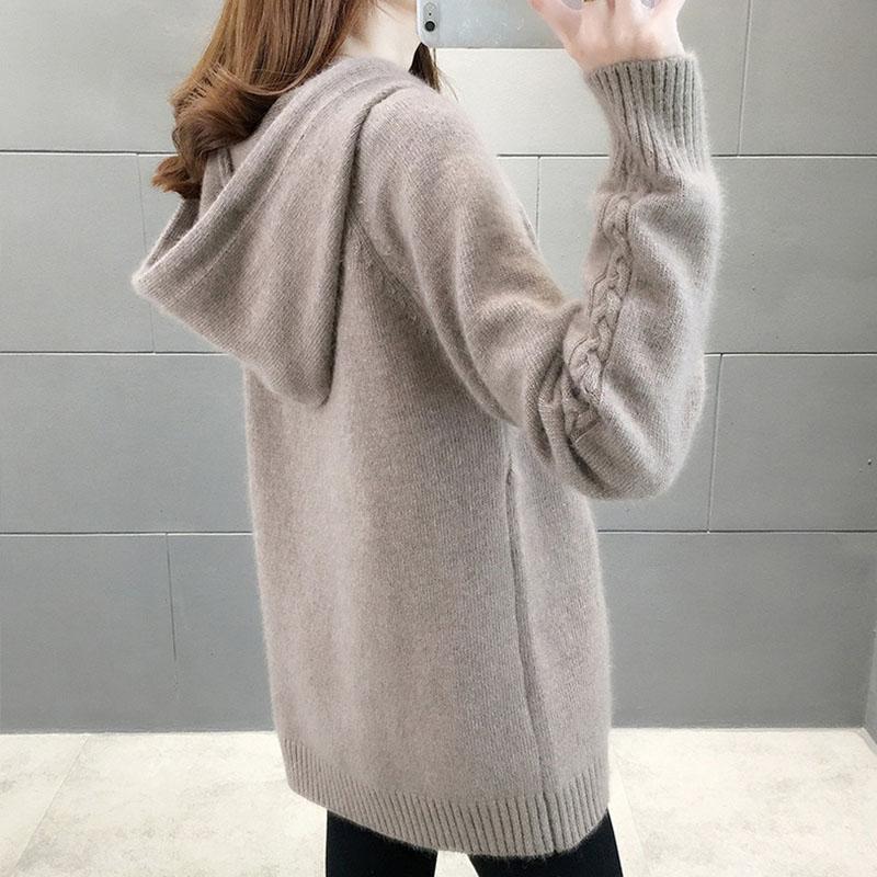 Осенне-зимний женский свитер, свободный пуловер с ленивым ветром, вязаный свитер с капюшоном и длинными рукавами