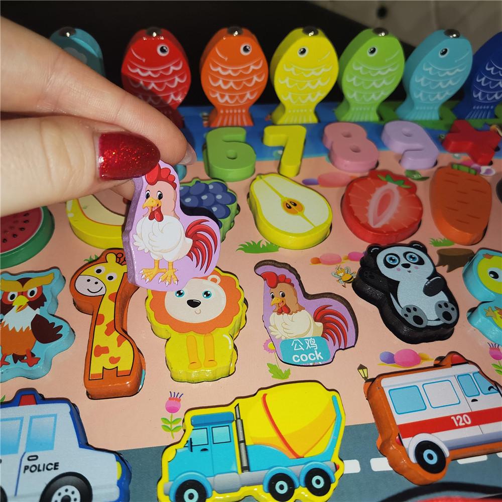 Деревянные математические игрушки Монтессори, детские лесные животные, магнитные строительные блоки для рыбалки, доска для дошкольников, развивающие детские игрушки