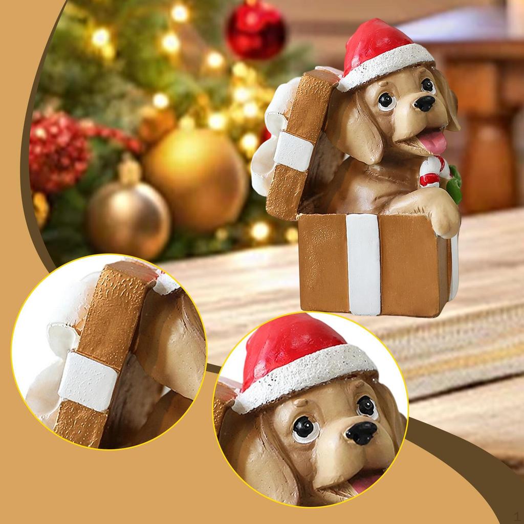 Miniature Chrismas Dog Figurine Christmas Decorations Puppy Ornament Resin Sculpture for Home Desk