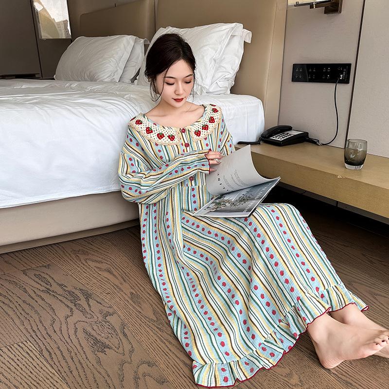 Осенняя ночная сорочка из чистого хлопка большого размера - Женская домашняя одежда и верхняя одежда с принтом оверсайз