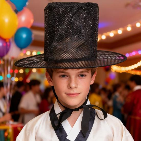 Взрослая корейская традиционная шляпа для выступлений, быстро складывающаяся шляпа с плоским верхом и широкими полями, защита от УФ-лучей, косплей-шляпа, черная шляпа