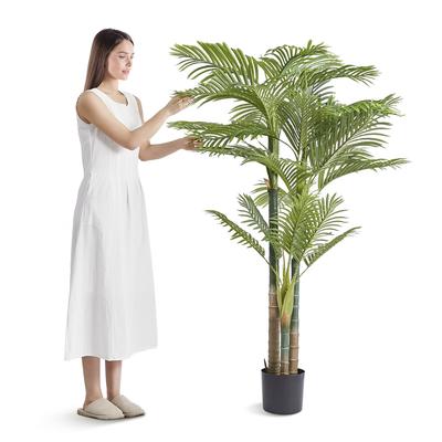 Artificial Gold Cane Palm Tree, 2m Tall Faux Plant, PE Material & Anti-Tip Tilt Protection Low-Maintenance Plant, Lifelike Green Fake Tree for Home