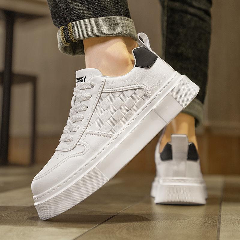 High Quality Men's Shoes Men's White Shoes Sports Platform Daily Leisure Work Versatile Microfiber Leather Panel Shoes Low Top