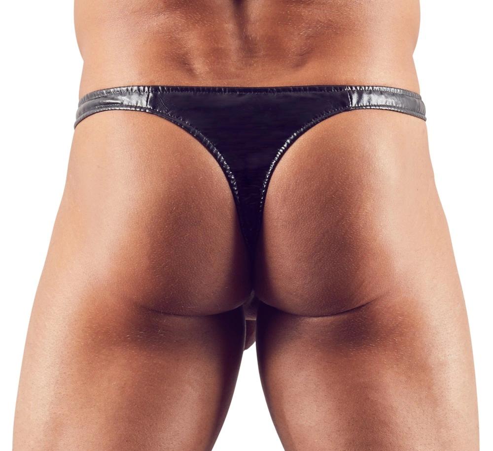Svenjoyment - Shiny Men's Thong with Penis Hole Black 2XL