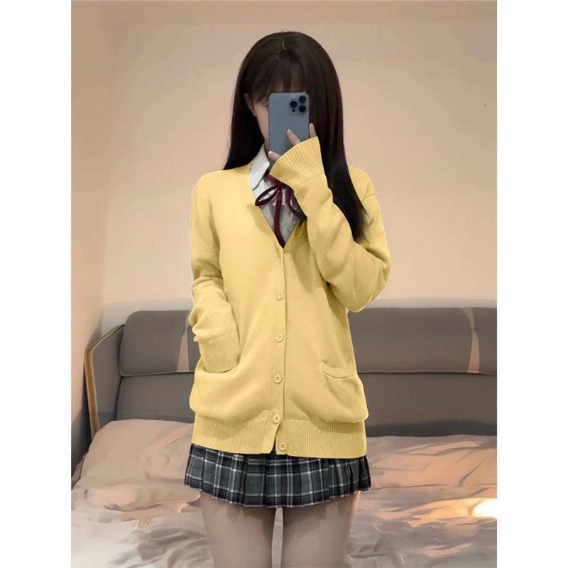 Navy Blue Japanese School Style Women's Cardigan Sweater for Autumn & Winter