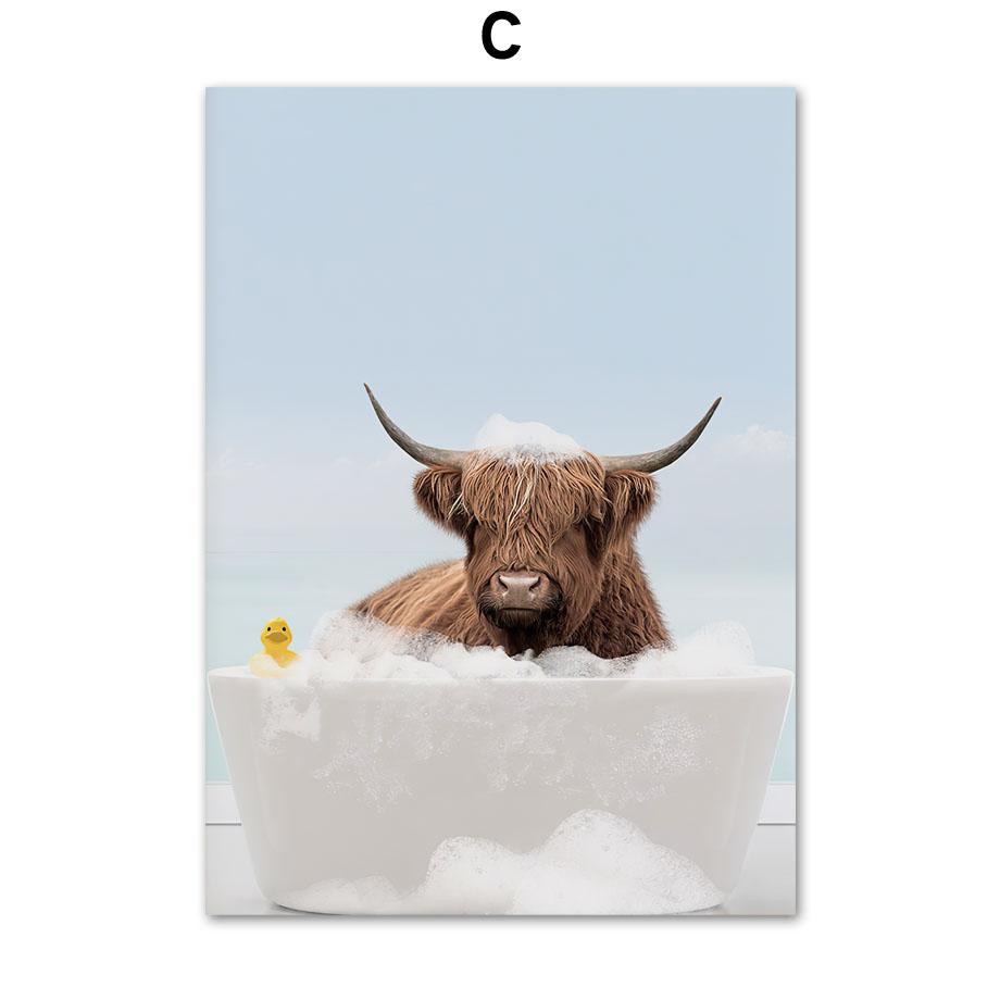 Животное в ванне Лев Тигр Лама настенная живопись на холсте туалет причудливые постеры и принты настенные панно Забавный декор для ванной комнаты