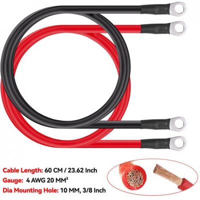 Комплект ПВХ кабелей для инвертора аккумулятора, 2 шт., 4 AWG, положительный и отрицательный кабели, 60 см, 10 мм, новый