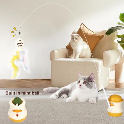Интерактивная дразнилка для кошек, игрушка для кошек с перьевой рыбкой, сменные дразнилки, вращающееся на 360 градусов основание в виде утки, съемная дразнилка для маленьких