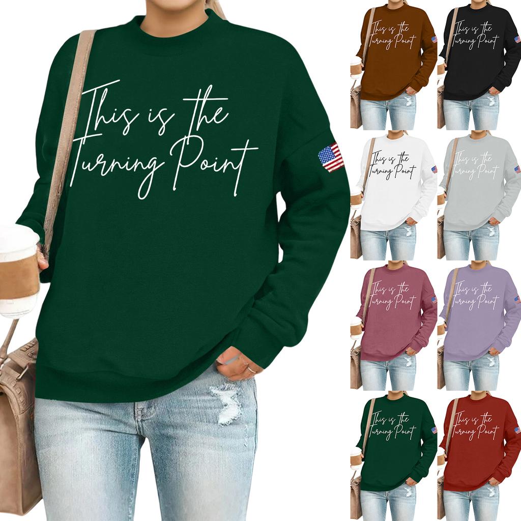 Women's Casual Fashion Round Neck Long Sleeve  Printed Sweatshirt